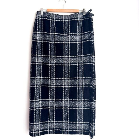 Talbots Italian Fabric Plaid Tartan Style Wrap Midi Skirt M - Picture 6 of 9